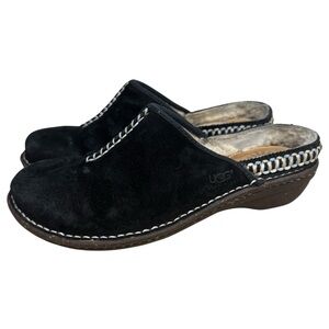 UGG Clogs Womens 9.5 Kohala Shearling Black Leather Mules Slip On Comfort Shoes